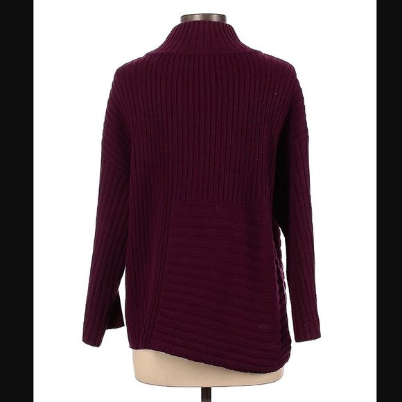 Vince Camuto Mock Neck Sweater Ribbed Burgundy - Picture 2 of 15